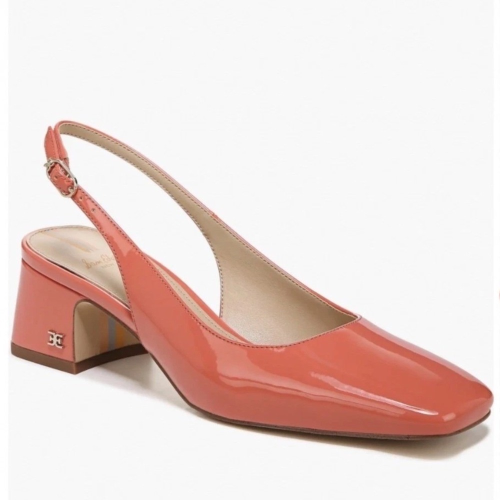Sam Edelman Terra Slingback Pumps Womens 7 Coral Pink Square Toe Block Heel